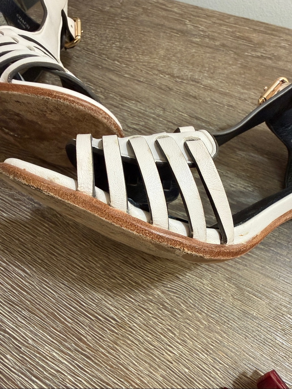 Coach white Leather T-Strap Woven Slingback Heels - Picture 6 of 8
